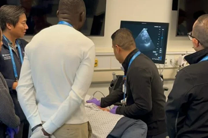Conference attendees participate in an ultrasound exercise