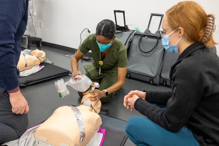 Medical students during airway skills training